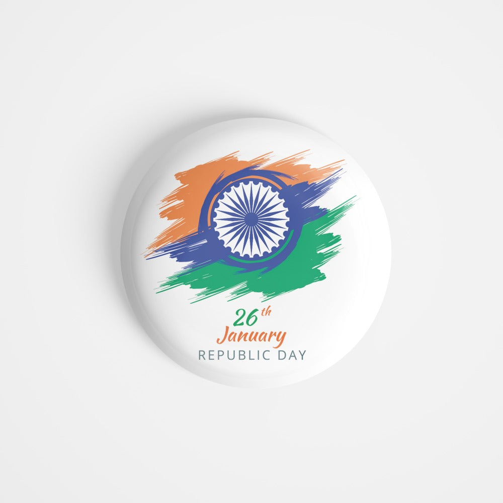 dhcrafts Round Fridge Magnet White Republic Day 26th January D5 Glossy Finish Design Pack of 1 (58 mm)